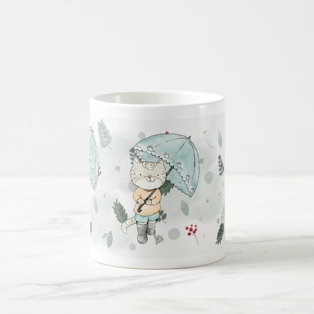 Funny Cat Enjoying Summer Days - Cute Animal Art Coffee Mug (Center)