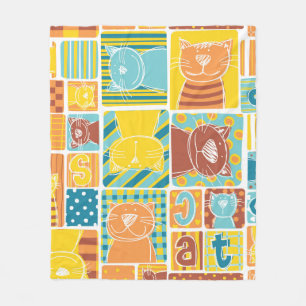 Funny cat fabric patchwork wallpaper,abstract seam fleece blanket
