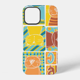 Funny cat fabric patchwork wallpaper,abstract seam iPhone 12 case