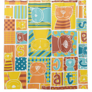 Funny cat fabric patchwork wallpaper,abstract seam shower curtain