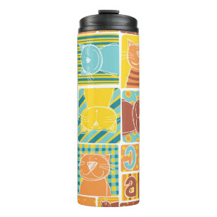 Funny cat fabric patchwork wallpaper,abstract seam thermal tumbler