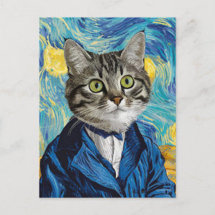 Funny cat face art painting  postcard