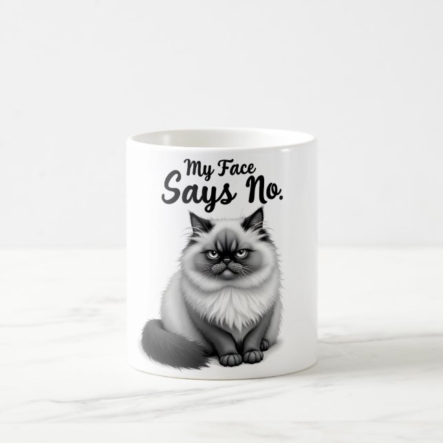 Funny Cat Face Illustration – Minimal Cute Cat Art Coffee Mug (Center)