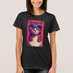 Funny Cat Face With Funky Glasses Retro Nerd Cat_2 T-Shirt