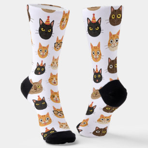 Funny Cat Faces Pattern Crew Socks