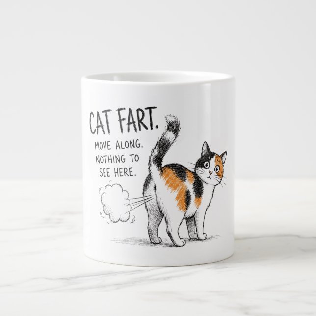 Funny Cat Fart Sketch Coffee Mug - Calico Cat (Front)