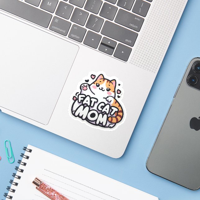 Funny Cat Fat Cat Mum (Laptop w/ iPhone)