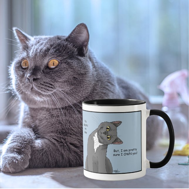 Funny Cat Father’s Day Grey Cat Blue Mug (Creator Uploaded)