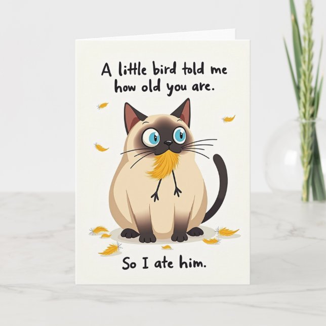 Funny Cat Feathers Birthday Card (Front)