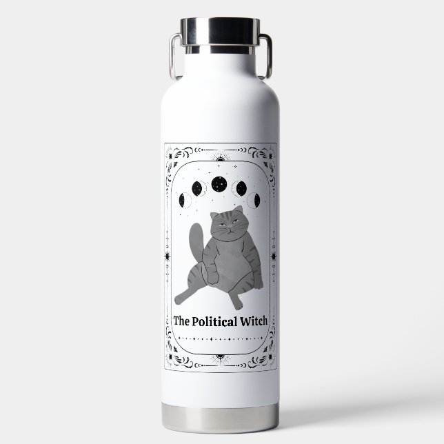 Funny Cat Feminist Political Tarot Customizable Water Bottle (Front)
