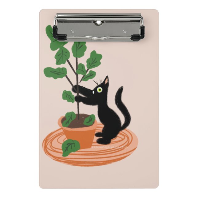 Funny Cat Fig Tree Potted Plants Hand Drawn   Plan Mini Clipboard (Front)