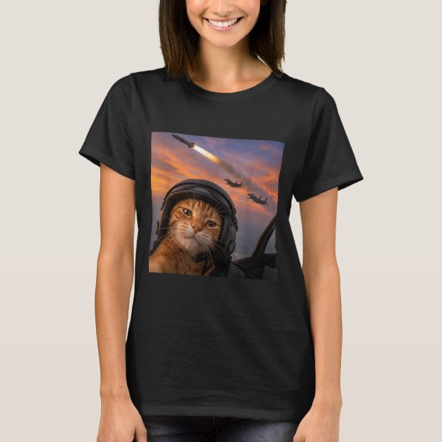 Funny Cat Fighter Pilot Selfie Squad Meme Kitty T-Shirt (Front)