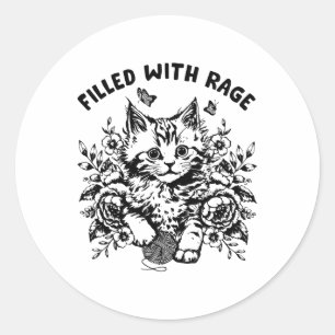 Funny Cat Filled With Rage Mental Health Meme Cat Classic Round Sticker