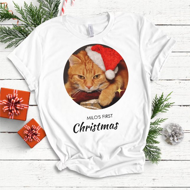 Funny Cat First Christmas Personalised Cat Photo T-Shirt (Creator Uploaded)