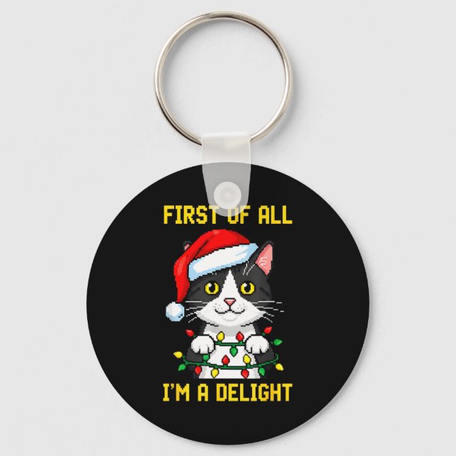 Funny Cat First Of All I'm A Delight Retro Gaming  Key Ring (Front)