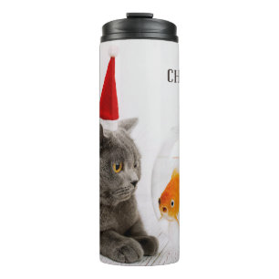 Funny Cat & Fish custom name tumbler