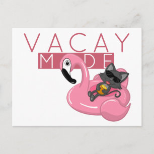 Funny Cat Flamingo Vacay Mode Vacation Postcard