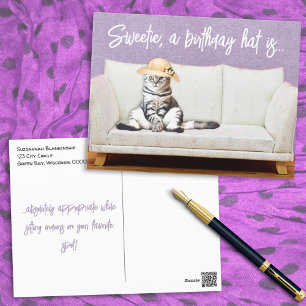 Funny Cat Floral Sun Hat Custom Birthday Card
