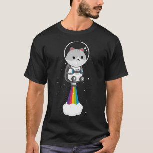 Funny Cat Flying Through Space With Rainbow Jetpac T-Shirt
