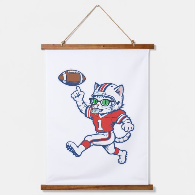 Funny Cat Football Player Hanging Tapestry (Front)