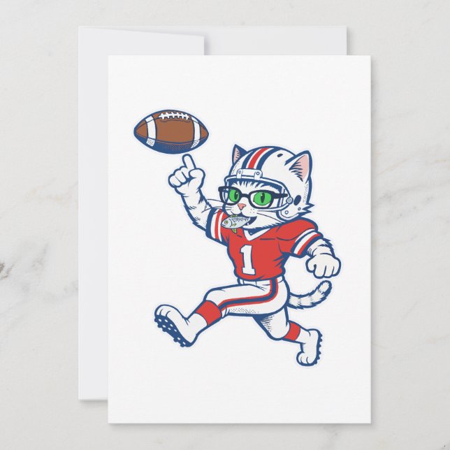 Funny Cat Football Player Invitation (Front)