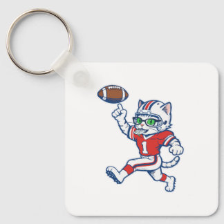 Funny Cat Football Player Key Ring
