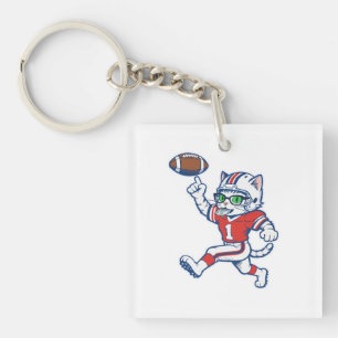 Funny Cat Football Player Key Ring