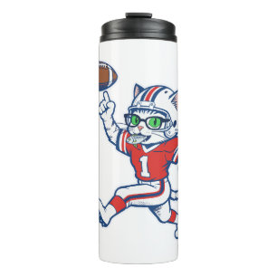 Funny Cat Football Player Thermal Tumbler
