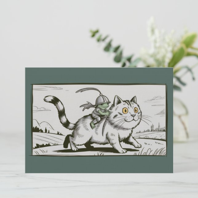 Funny Cat Frog Meme Mediaeval Vintage  Invitation (Standing Front)