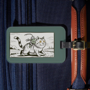 Funny Cat Frog Meme Mediaeval Vintage Luggage Tag