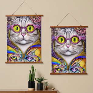 Funny Cat Funky Retro Wearing Glasses  Hanging Tapestry