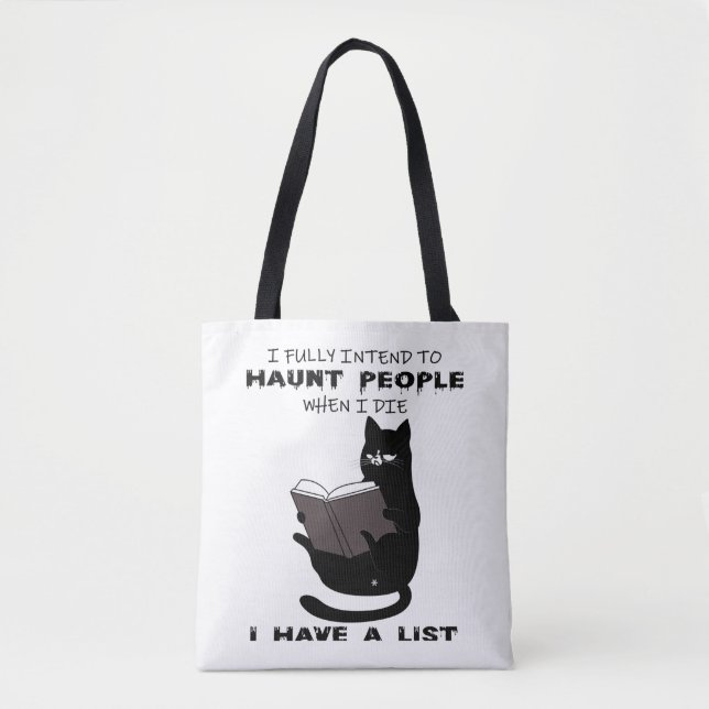 FUNNY CAT, Funny Black Cat Sayings, Cat read book Tote Bag (Front)