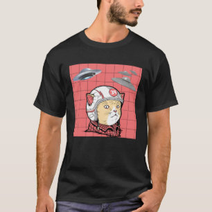 Funny Cat Galaxy Spaceship Alien UFO Retro Funny T-Shirt