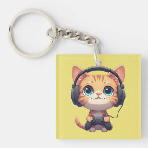 Funny Cat Gamer– Gift for Cat Lovers & Gamers Key Ring