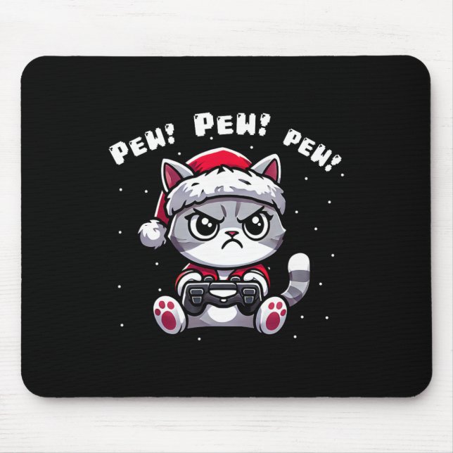 Funny Cat Gamer Pew Video Game Christmas Boys Kids Mouse Pad (Front)