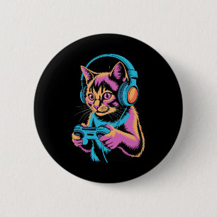 Funny Cat Gaming Video Gamer Cat 6 Cm Round Badge