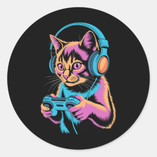 Funny Cat Gaming Video Gamer Cat Classic Round Sticker