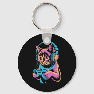 Funny Cat Gaming Video Gamer Cat Key Ring