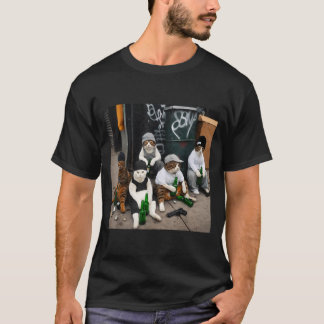 Funny cat gang style street cats beer meme  T-Shirt
