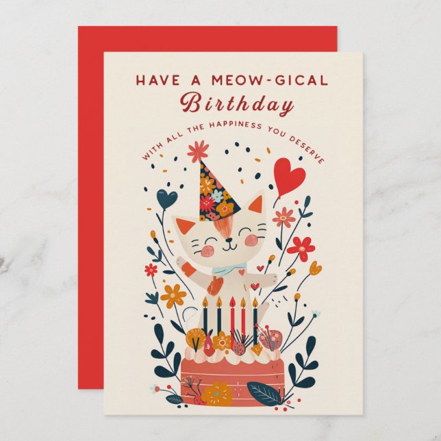 Funny Cat Garden Birthday Invitation Card (Front/Back)