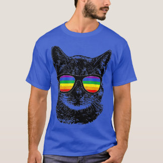 Funny Cat Gay Pride LGBT Rainbow Sunglasses Men Wo T-Shirt