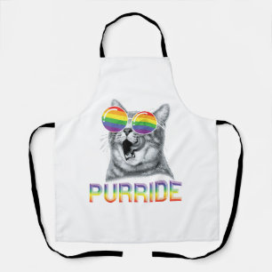 Funny Cat Gay Pride Rainbow Sunglasses LGBTQ Apron