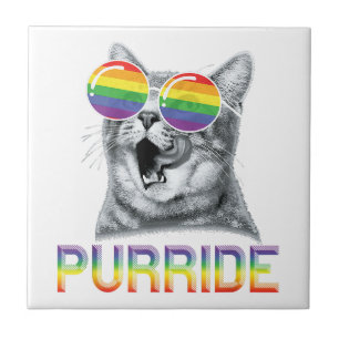 Funny Cat Gay Pride Rainbow Sunglasses LGBTQ  Ceramic Tile