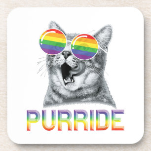 Funny Cat Gay Pride Rainbow Sunglasses LGBTQ Coaster
