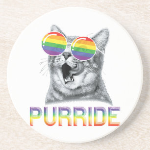 Funny Cat Gay Pride Rainbow Sunglasses LGBTQ Coaster