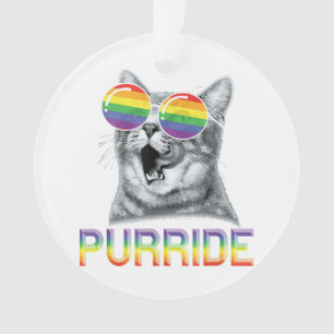 Funny Cat Gay Pride Rainbow Sunglasses LGBTQ Ornament