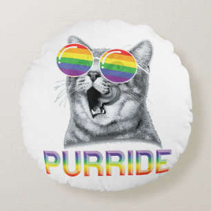 Funny Cat Gay Pride Rainbow Sunglasses LGBTQ  Round Cushion