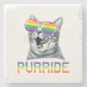 Funny Cat Gay Pride Rainbow Sunglasses LGBTQ Stone Coaster