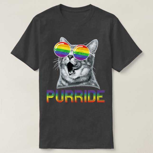Funny Cat Gay Pride Rainbow Sunglasses LGBTQ T-Shirt (Design Front)