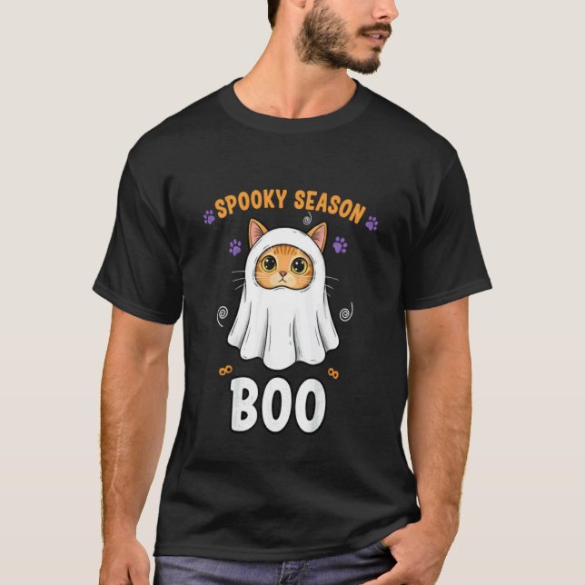 Funny Cat Ghost Cute Halloween Cat Meme Tee for Ca (Front)